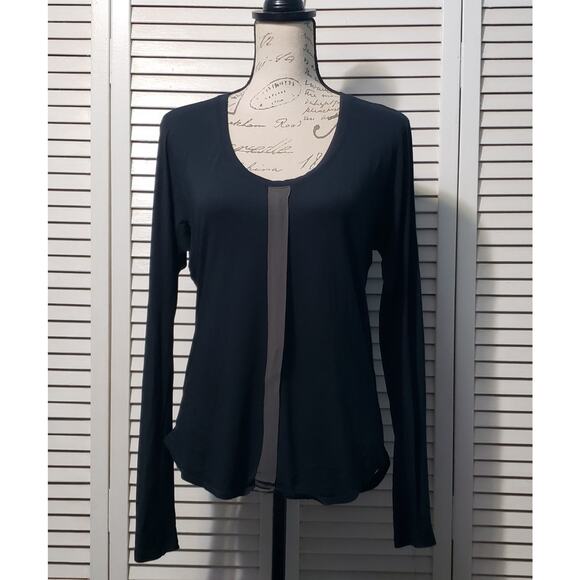 Theory Lightweight Scoop Neck Top Women's Small Black Semi-Sheer Long Sleeve - Picture 1 of 7